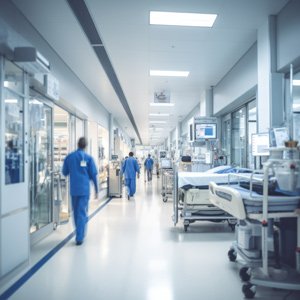 hospital-hallway-with-blurred-figures-medical-staff-blue-uniforms-walking